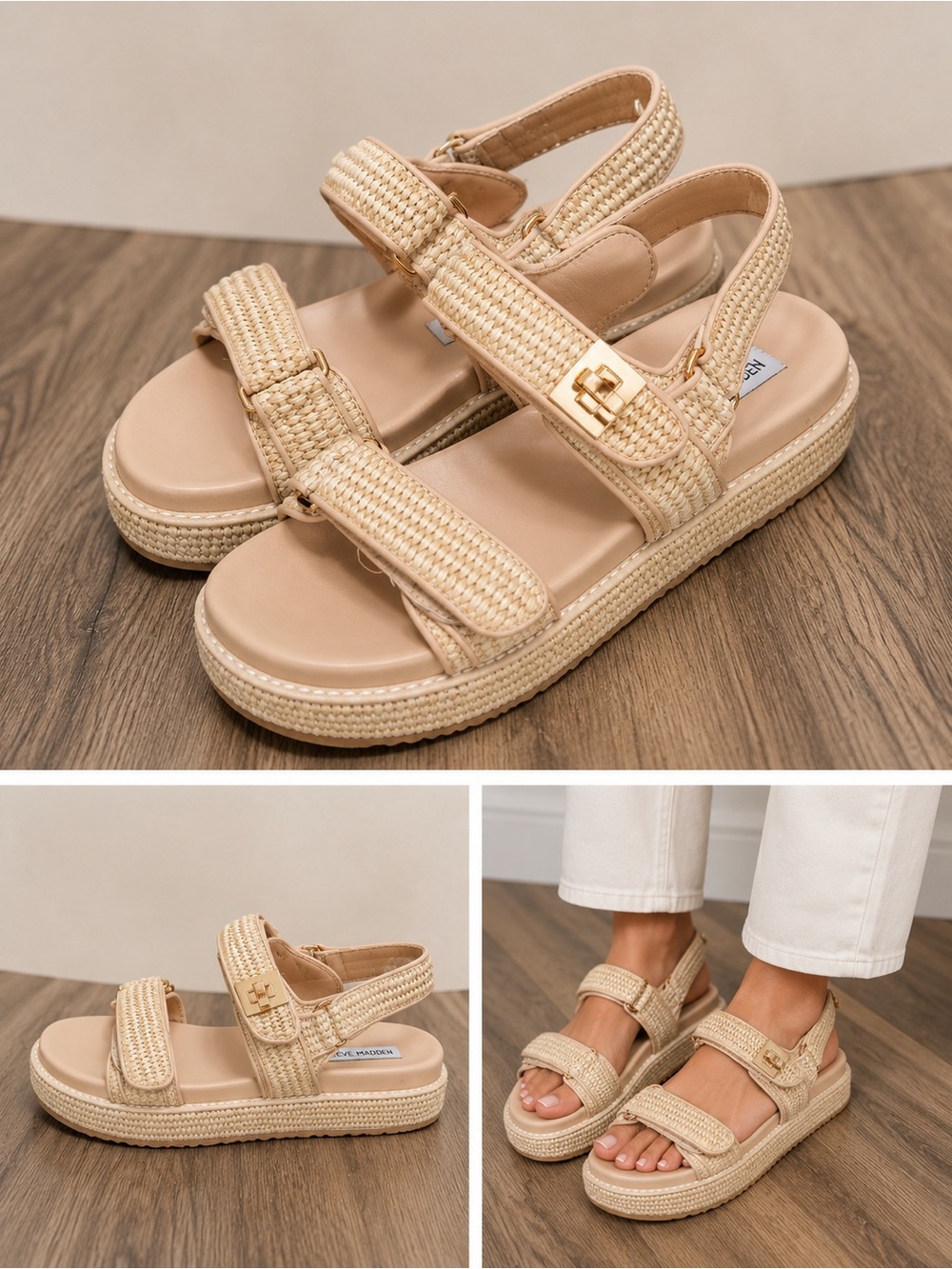 Steve Madden Natural Woven Platform Sandals - Neutral